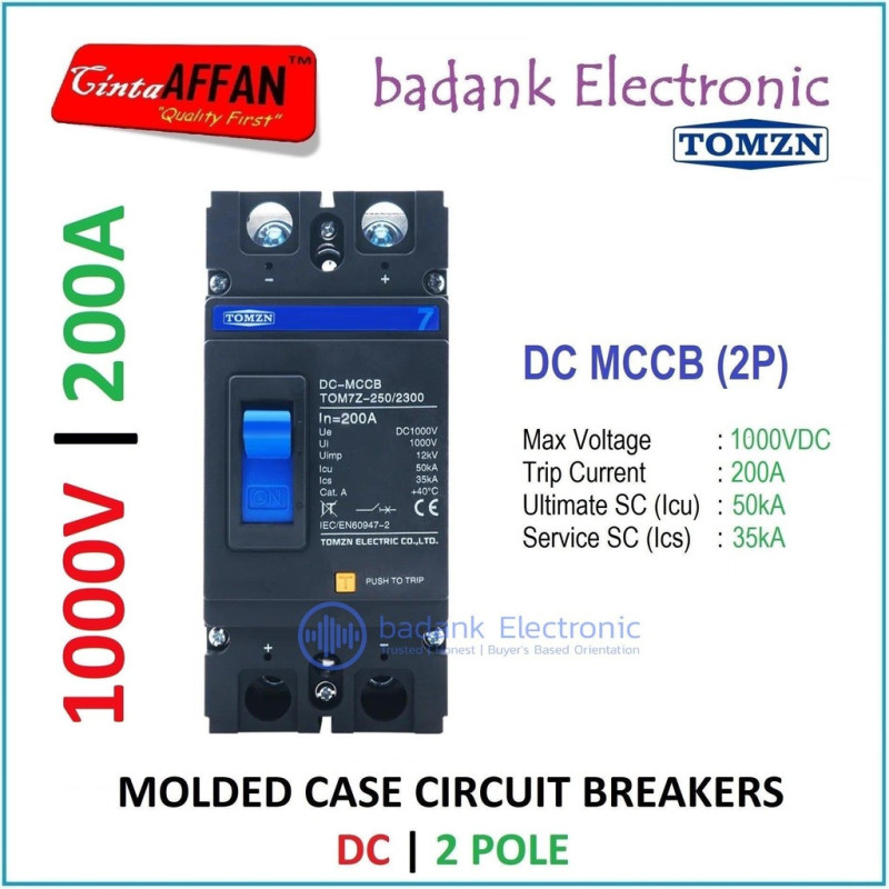 MCCB DC 2P 200A 1000V Molded Case Circuit Breaker Panel Surya PLTS